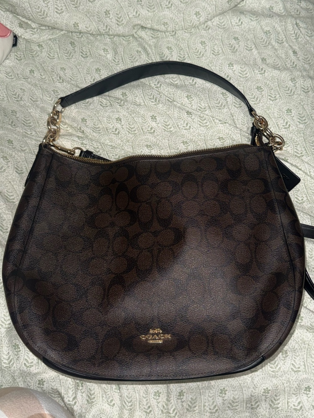 Coach Dark Brown Signature Hobo Bag with Gold Hardware